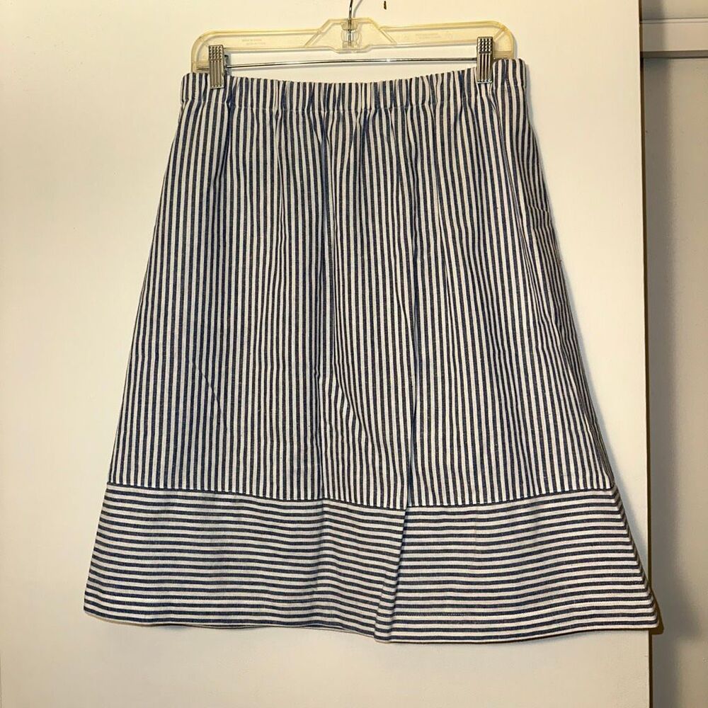 J. Crew Women’s Medium Linen Blend A Line Skirt Blue White Stripes EUC